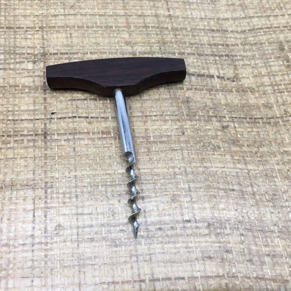 Vintage MCM Wood Teak ? Handle Cork Screw Barware 4.25” READ